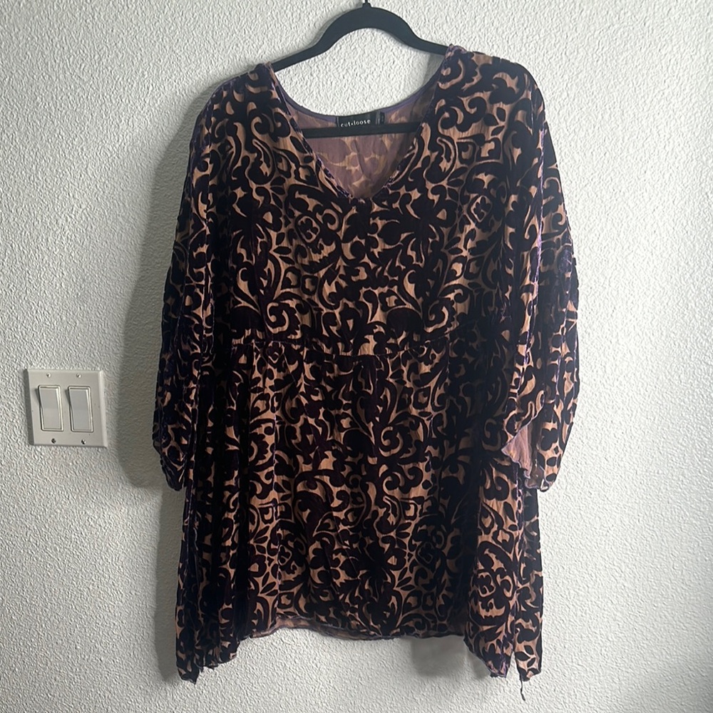 Cut- loose purple burnout velvet Oversized Blouse Relaxed Fit size M whimsigoth